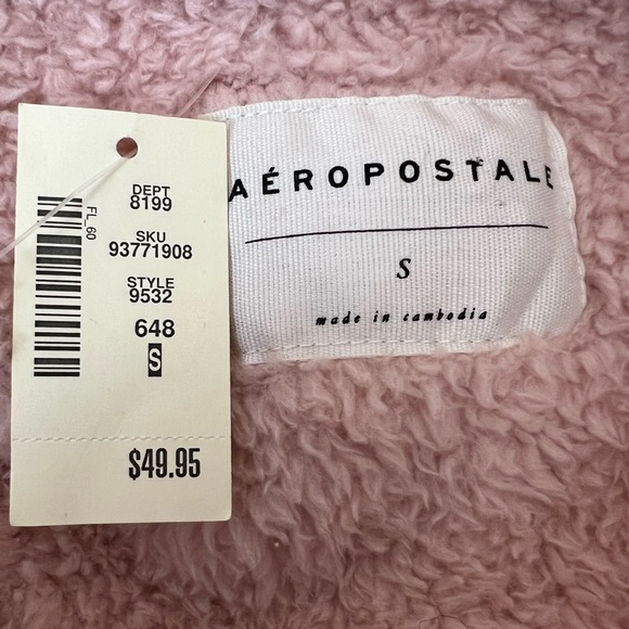 NWT Aeropostale pink warm fuzzy teddy faux fur crop jacket top size small - Picture 7 of 8